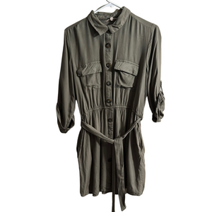 Indulge Green Buttoned Tie Front Dress 3/4 Sleeve